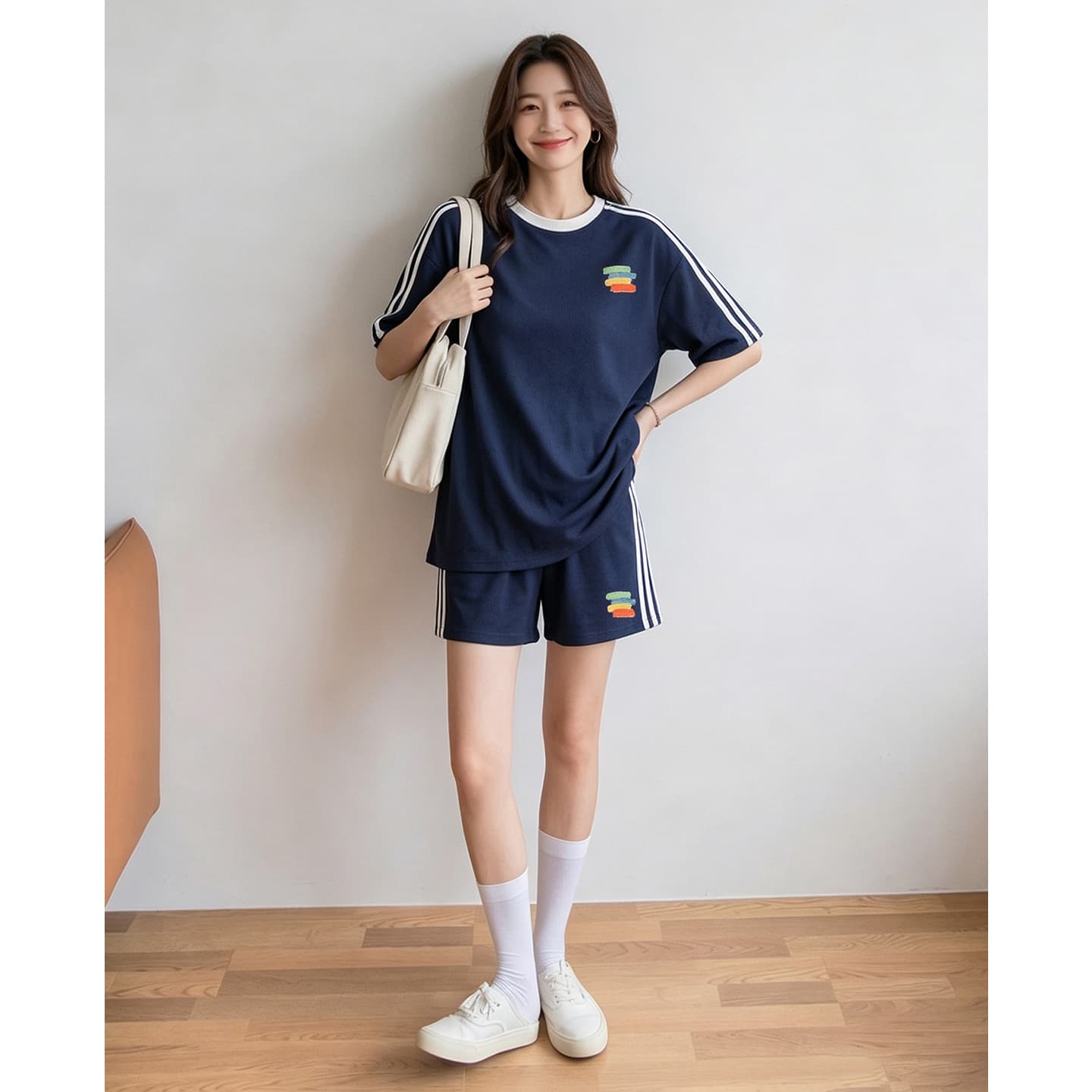 임산부 세트 여름 새로운 한국 스타일 루즈핏 패션 임산부 투피스 세트 맨위 반바지 이미지 2