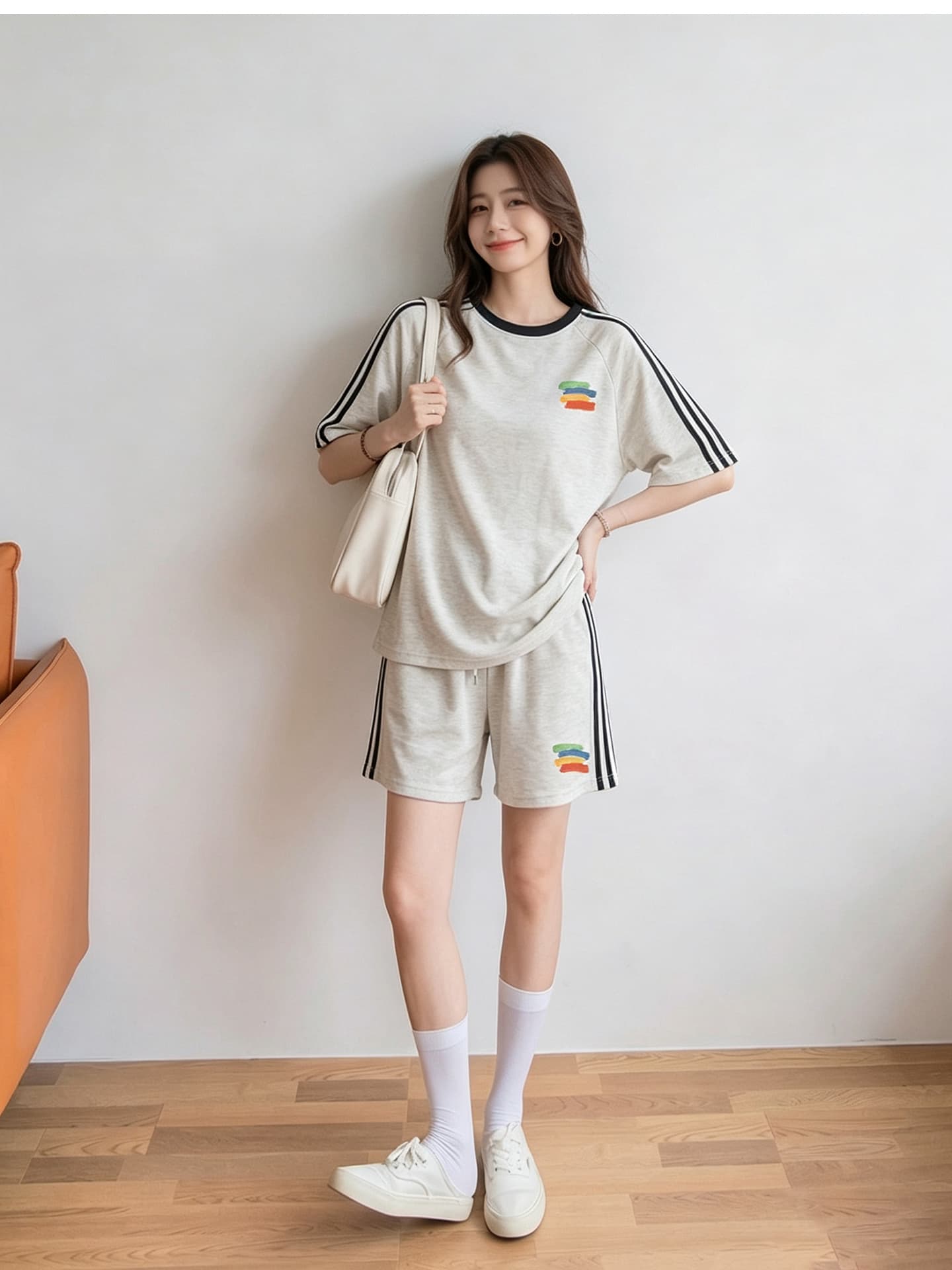 임산부 세트 여름 새로운 한국 스타일 루즈핏 패션 임산부 투피스 세트 맨위 반바지 상세 이미지 3