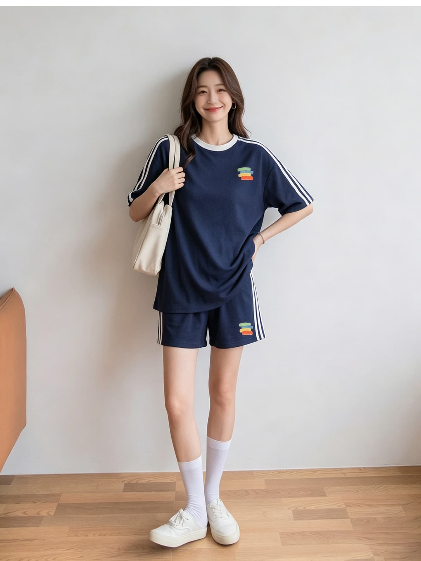 임산부 세트 여름 새로운 한국 스타일 루즈핏 패션 임산부 투피스 세트 맨위 반바지 상세 이미지 7