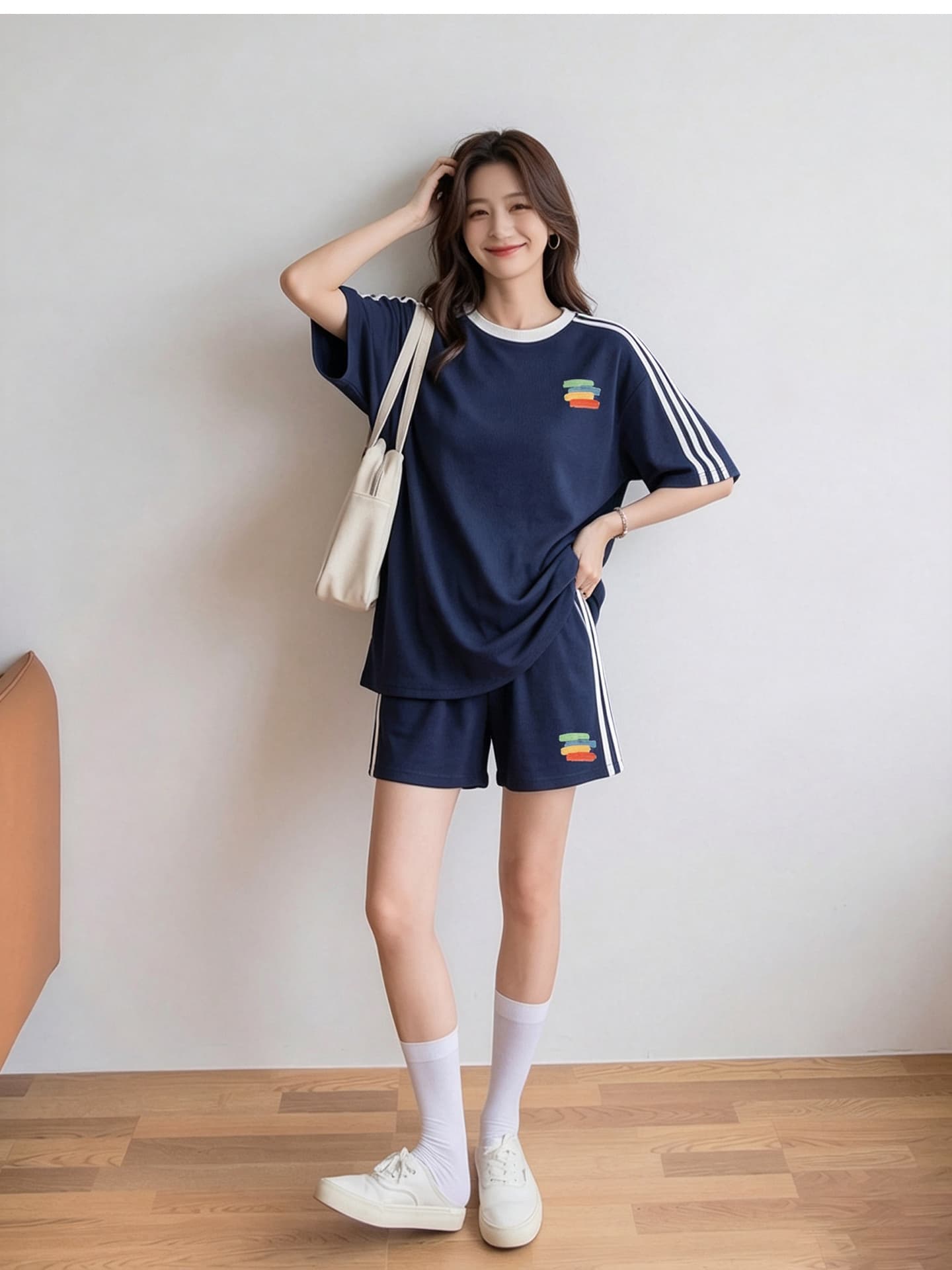 임산부 세트 여름 새로운 한국 스타일 루즈핏 패션 임산부 투피스 세트 맨위 반바지 상세 이미지 8