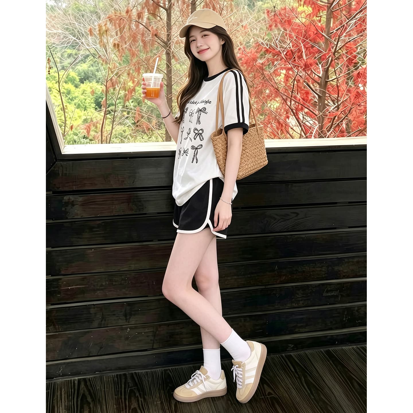 임산부 세트 여름 새로운 한국 스타일 루즈핏 패션 임산부 투피스 세트 맨위 반바지 이미지 3