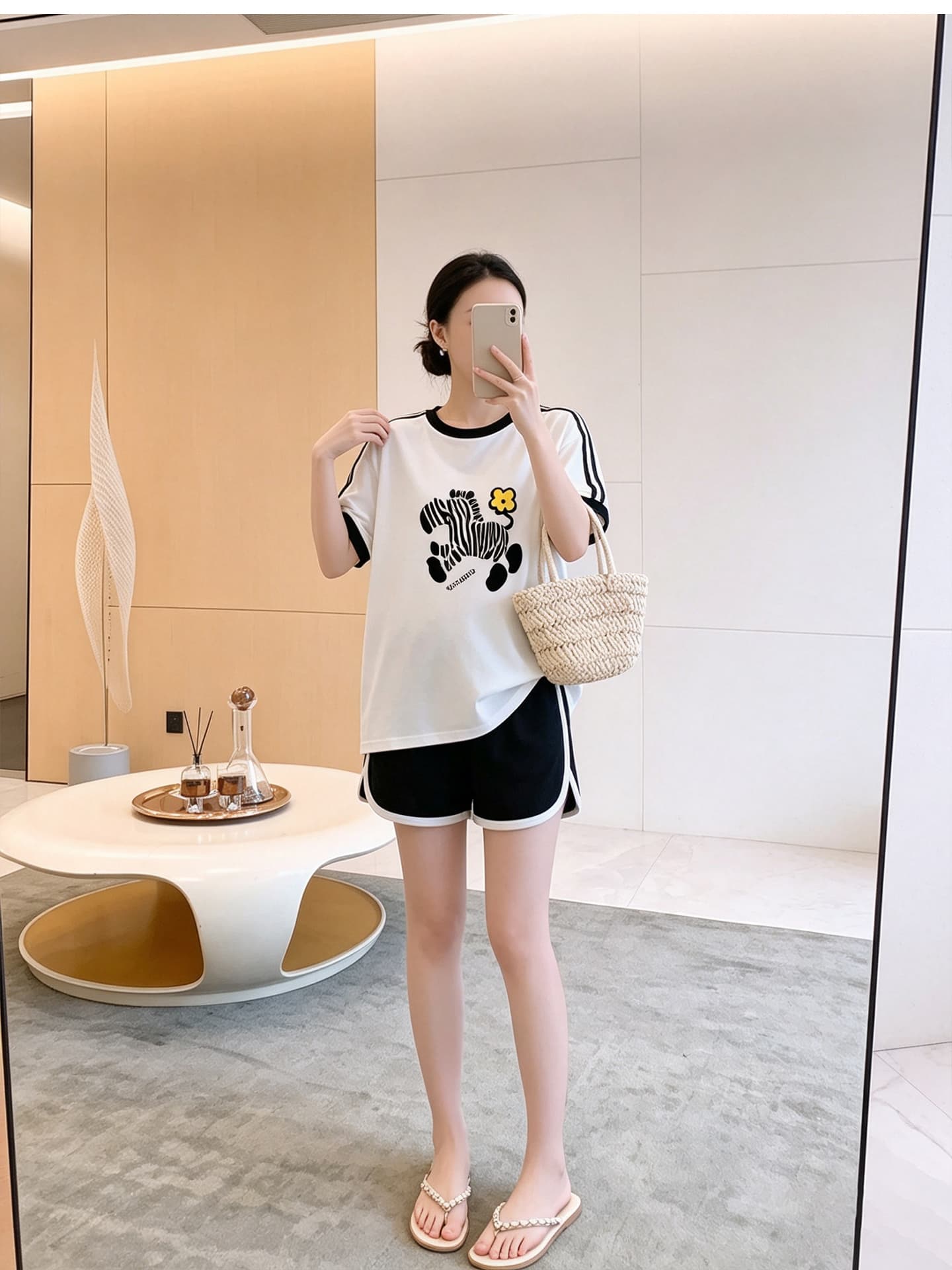 임산부 세트 여름 새로운 한국 스타일 루즈핏 패션 임산부 투피스 세트 맨위 반바지 상세 이미지 1