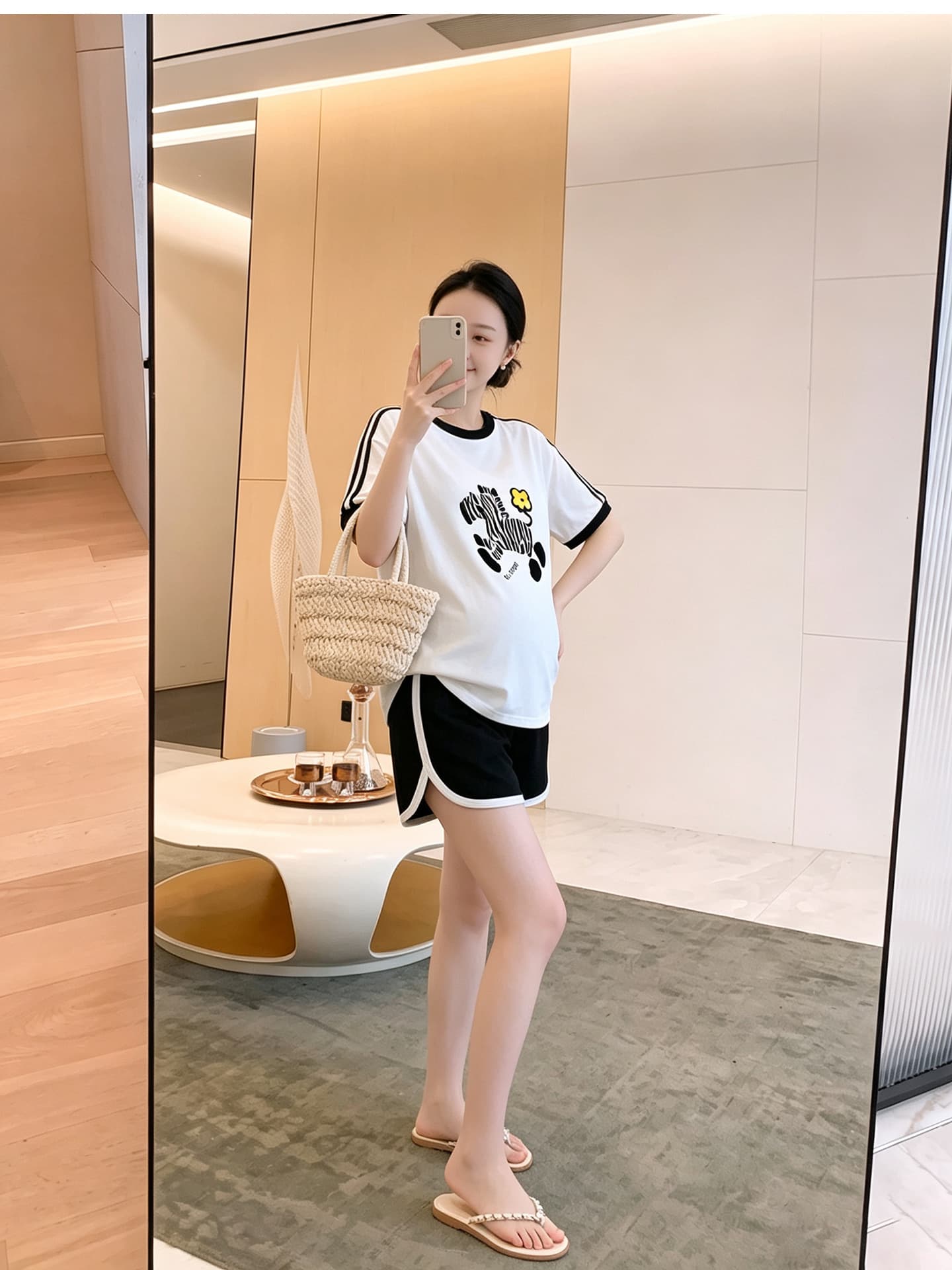 임산부 세트 여름 새로운 한국 스타일 루즈핏 패션 임산부 투피스 세트 맨위 반바지 상세 이미지 5
