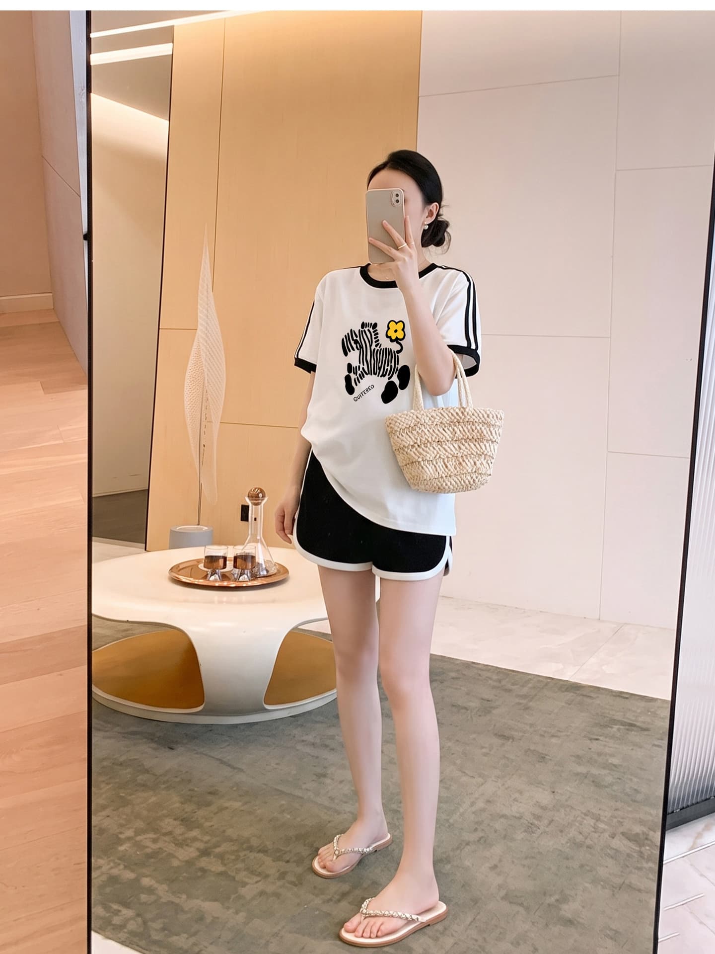 임산부 세트 여름 새로운 한국 스타일 루즈핏 패션 임산부 투피스 세트 맨위 반바지 상세 이미지 7