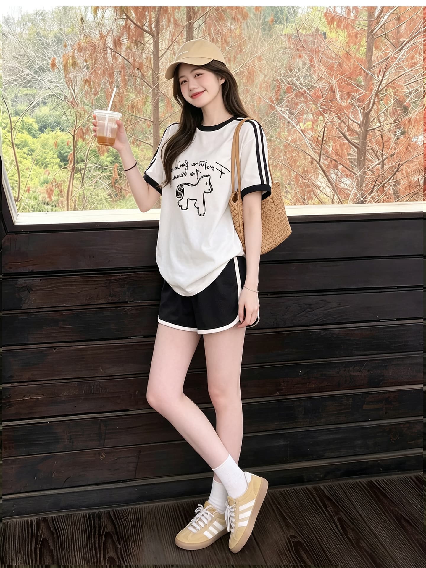 임산부 세트 여름 새로운 한국 스타일 루즈핏 패션 임산부 투피스 세트 맨위 반바지 상세 이미지 3