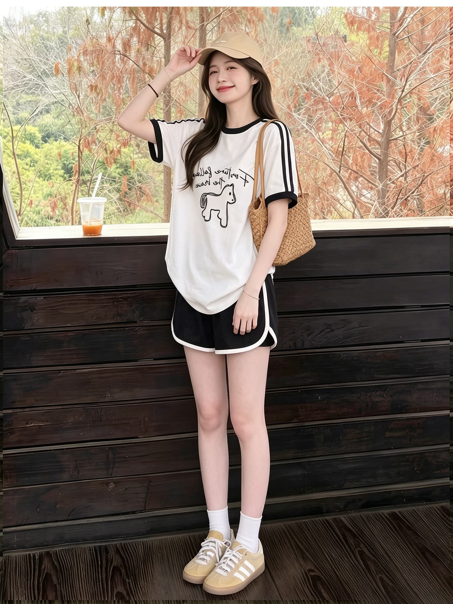임산부 세트 여름 새로운 한국 스타일 루즈핏 패션 임산부 투피스 세트 맨위 반바지 상세 이미지 4