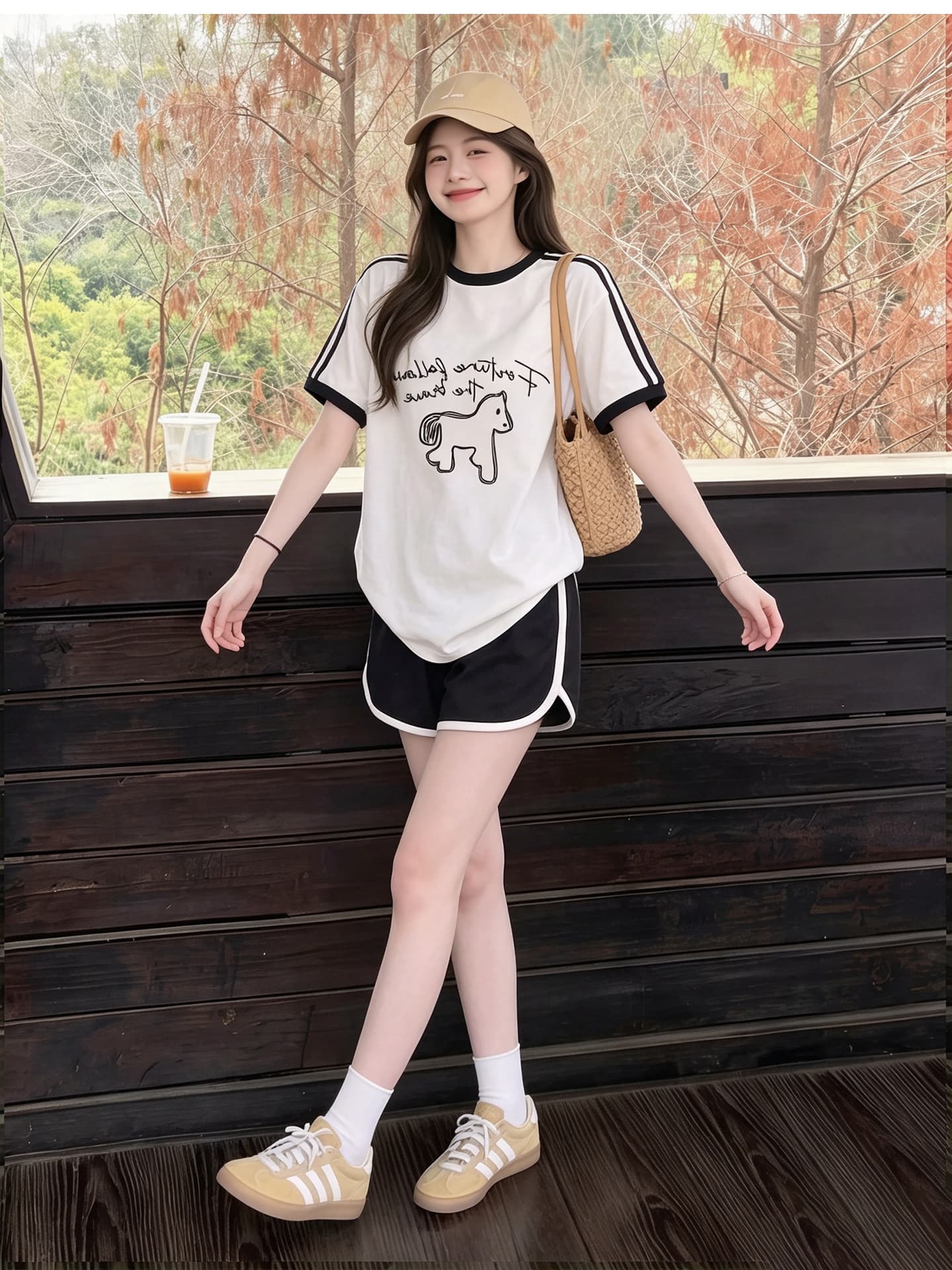 임산부 세트 여름 새로운 한국 스타일 루즈핏 패션 임산부 투피스 세트 맨위 반바지 상세 이미지 6