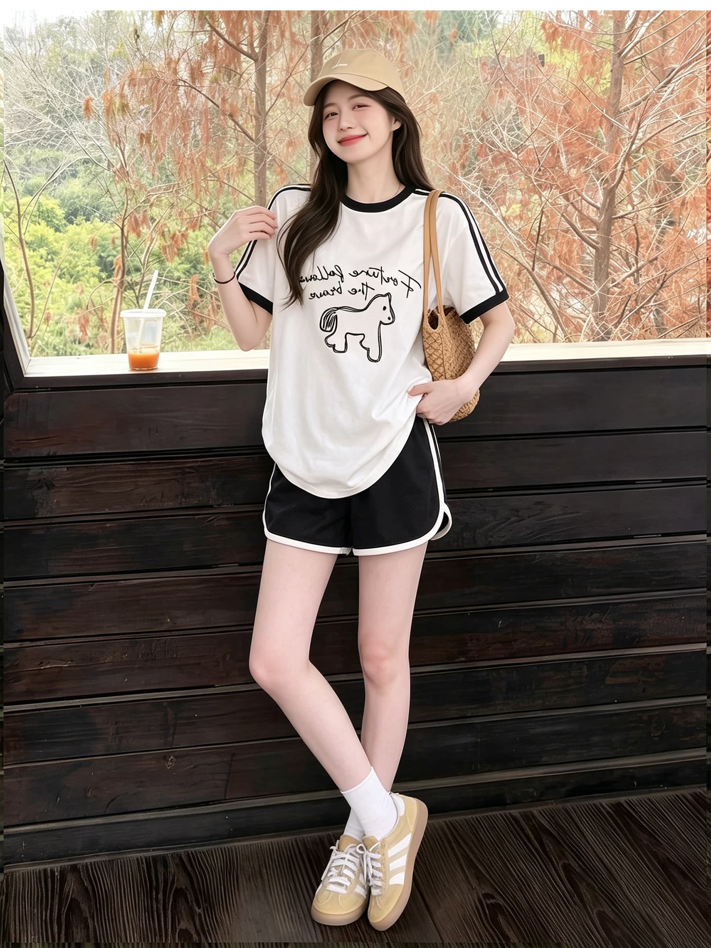 임산부 세트 여름 새로운 한국 스타일 루즈핏 패션 임산부 투피스 세트 맨위 반바지 상세 이미지 8