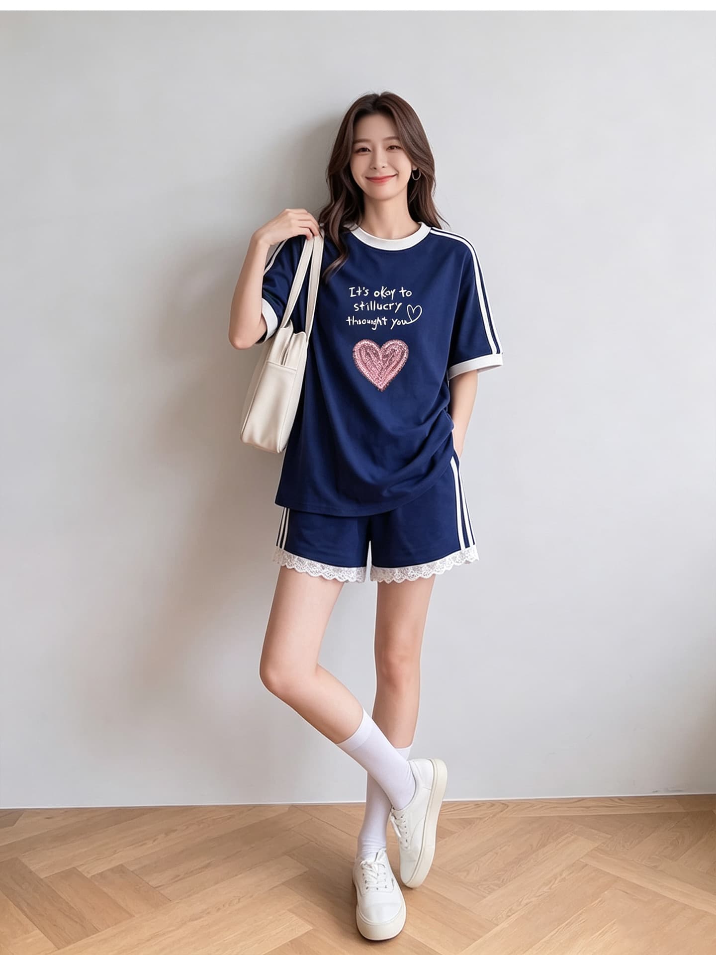 임산부 세트 여름 새로운 한국 스타일 루즈핏 패션 임산부 투피스 세트 맨위 반바지 상세 이미지 5