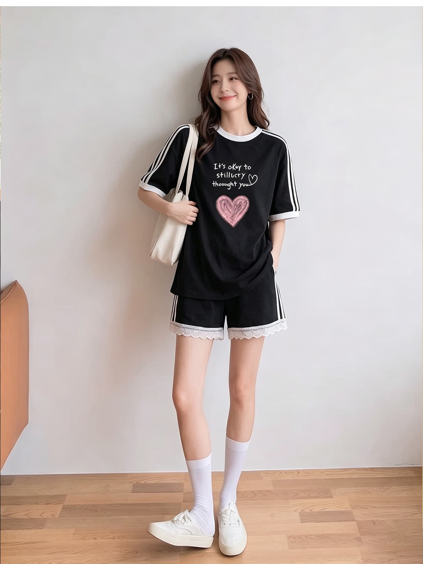 임산부 세트 여름 새로운 한국 스타일 루즈핏 패션 임산부 투피스 세트 맨위 반바지 상세 이미지 6