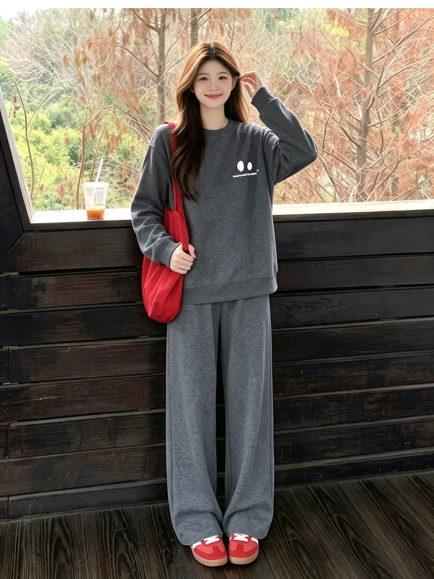 출산 착용 후드티 세트 봄 가을 맨위 루즈핏 캐주얼 외국 가스 연령 감소 긴팔 상세 이미지 3