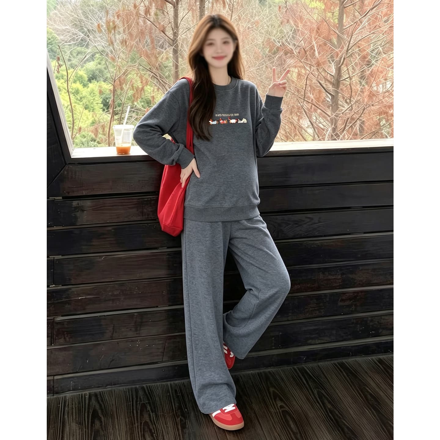 출산 착용 후드티 세트 봄 가을 맨위 루즈핏 캐주얼 외국 가스 연령 감소 긴팔 이미지 5
