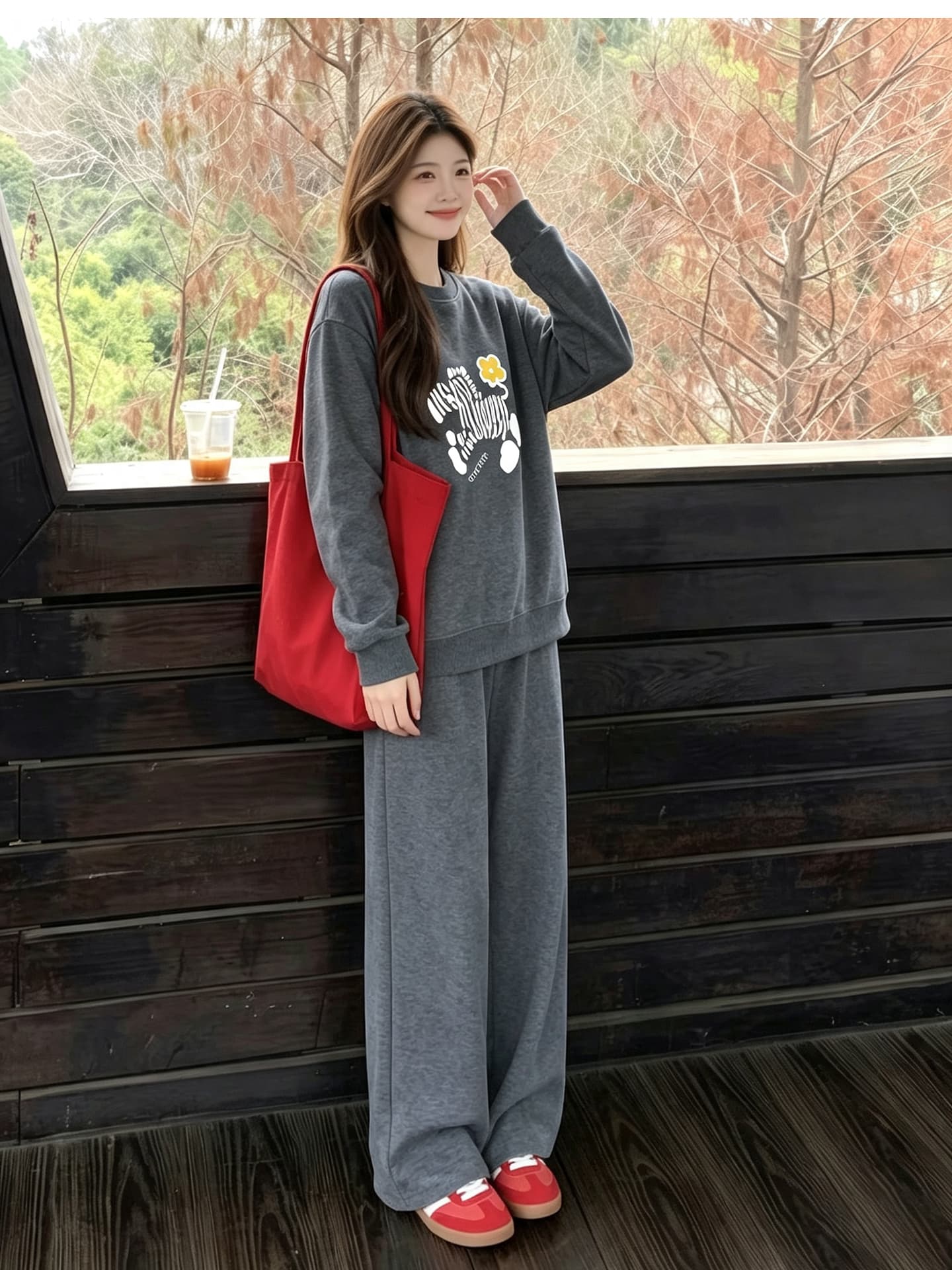 출산 착용 후드티 세트 봄 가을 맨위 루즈핏 캐주얼 외국 가스 연령 감소 긴팔 상세 이미지 8