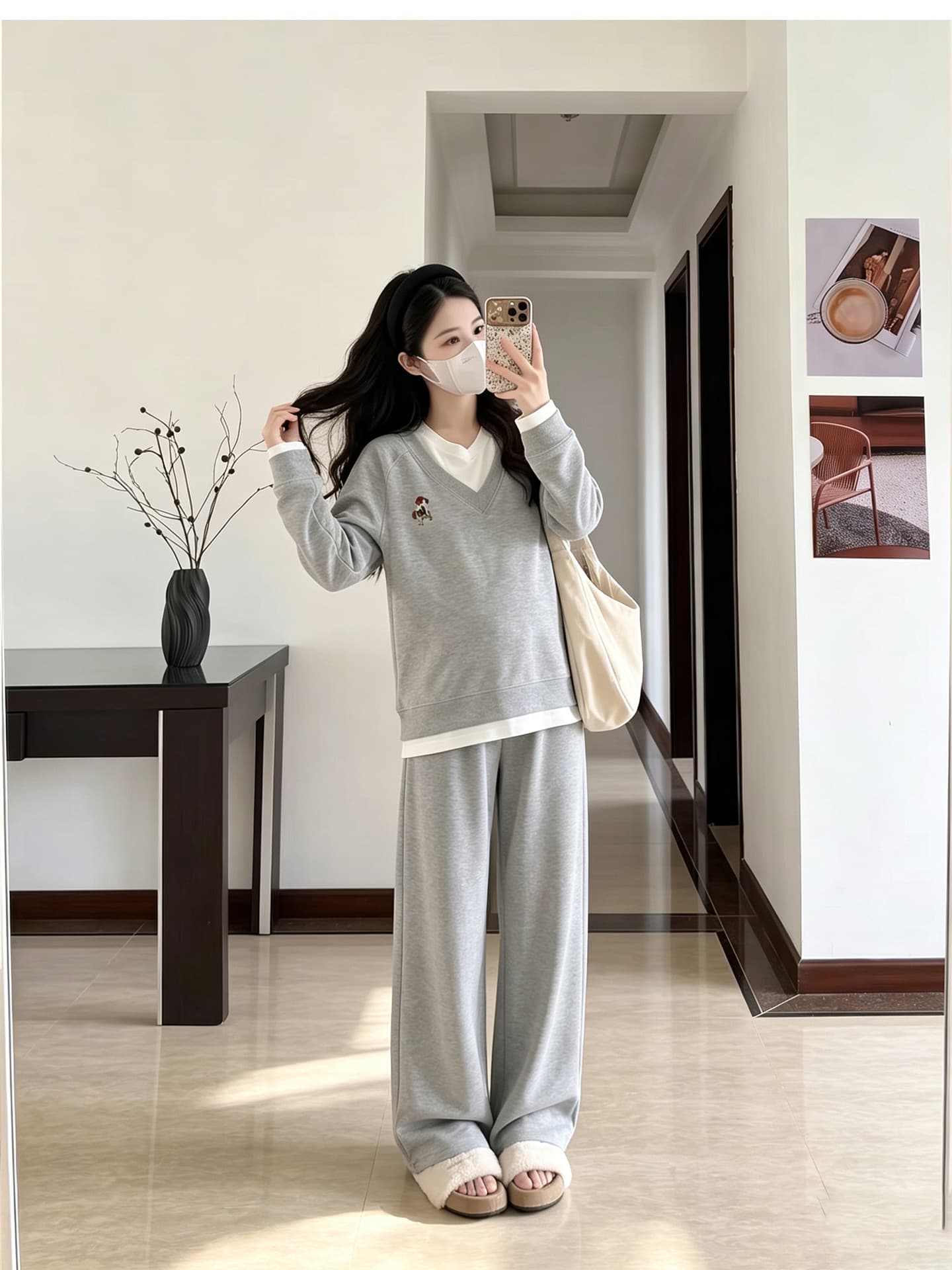 임산부 봄 가을 세트 패션 새로운 후드티 운동 바지 생산 확인 투피스 슈트 상세 이미지 6