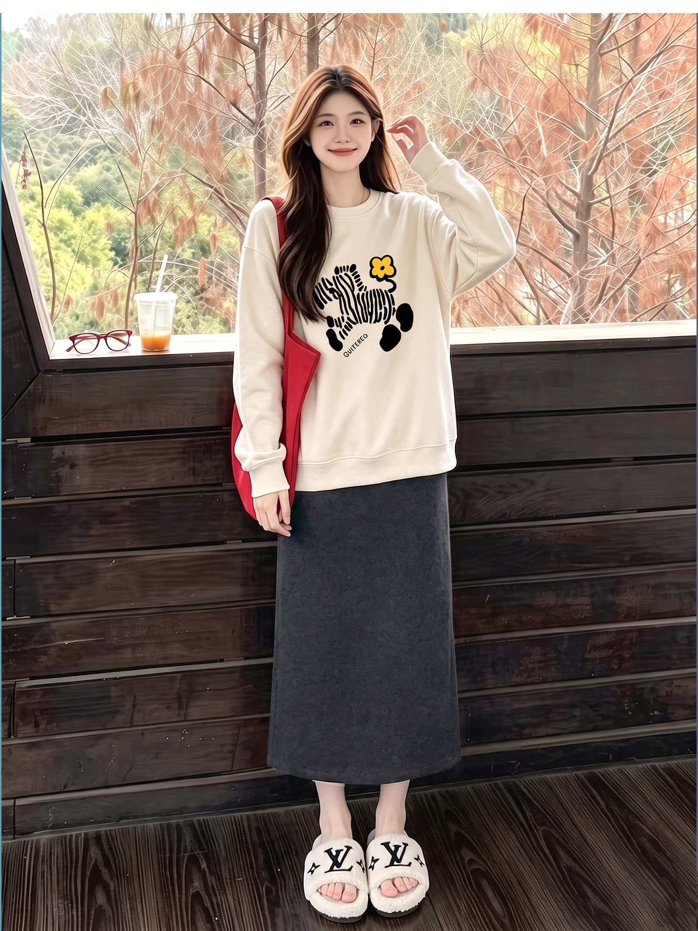 출산 착용 후드티 봄 가을 맨위 루즈핏 캐주얼 외국 가스 연령 감소 중간 길이 긴팔 상세 이미지 2