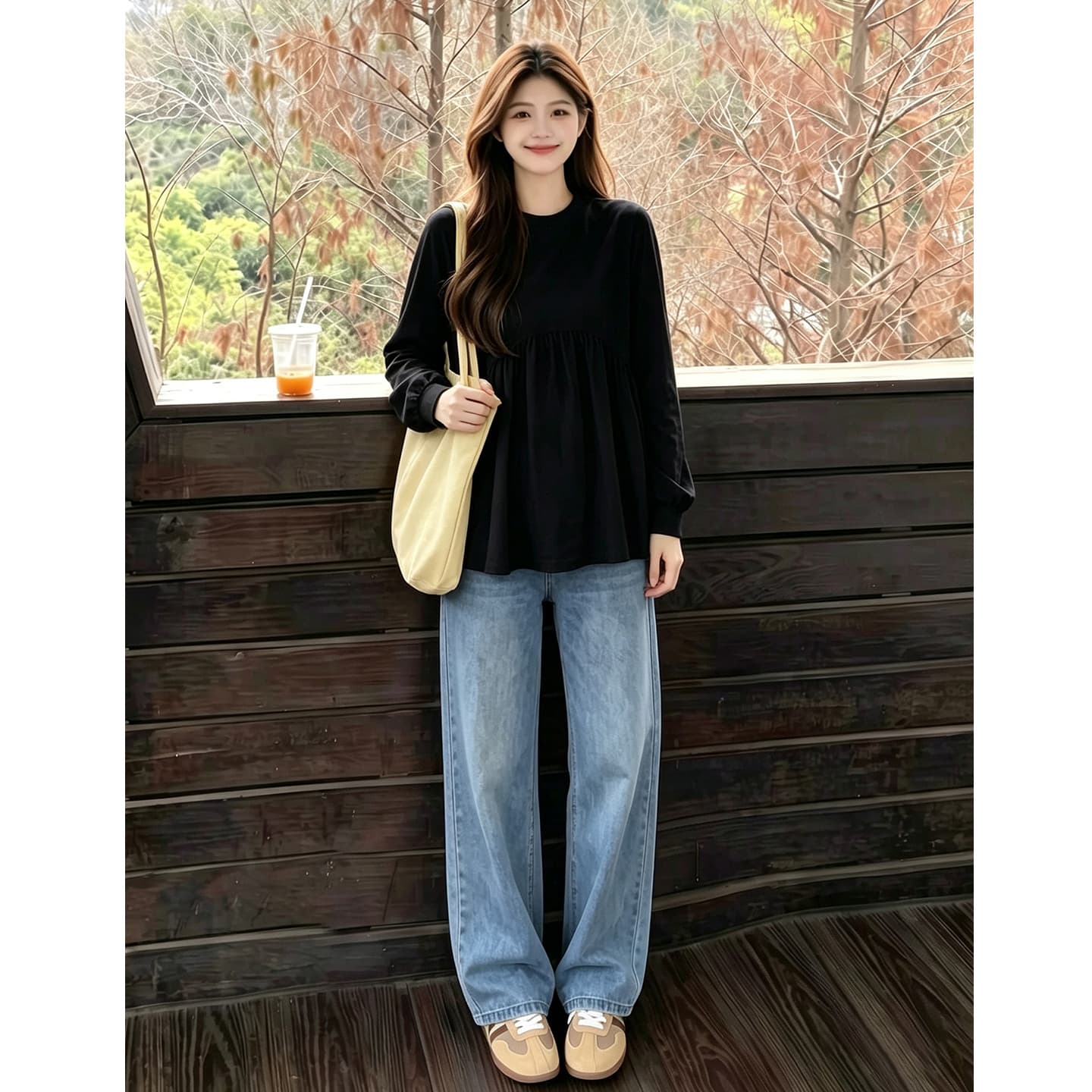 임산부 가을 의상 긴팔 외출용 루즈핏 세트 캐주얼 맨위 이미지 5