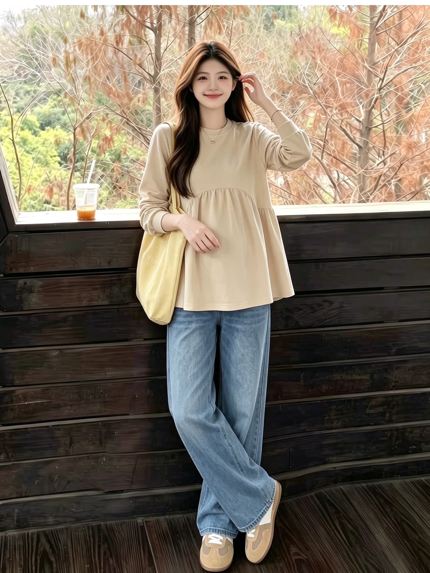 임산부 가을 의상 긴팔 외출용 루즈핏 세트 캐주얼 맨위 상세 이미지 9