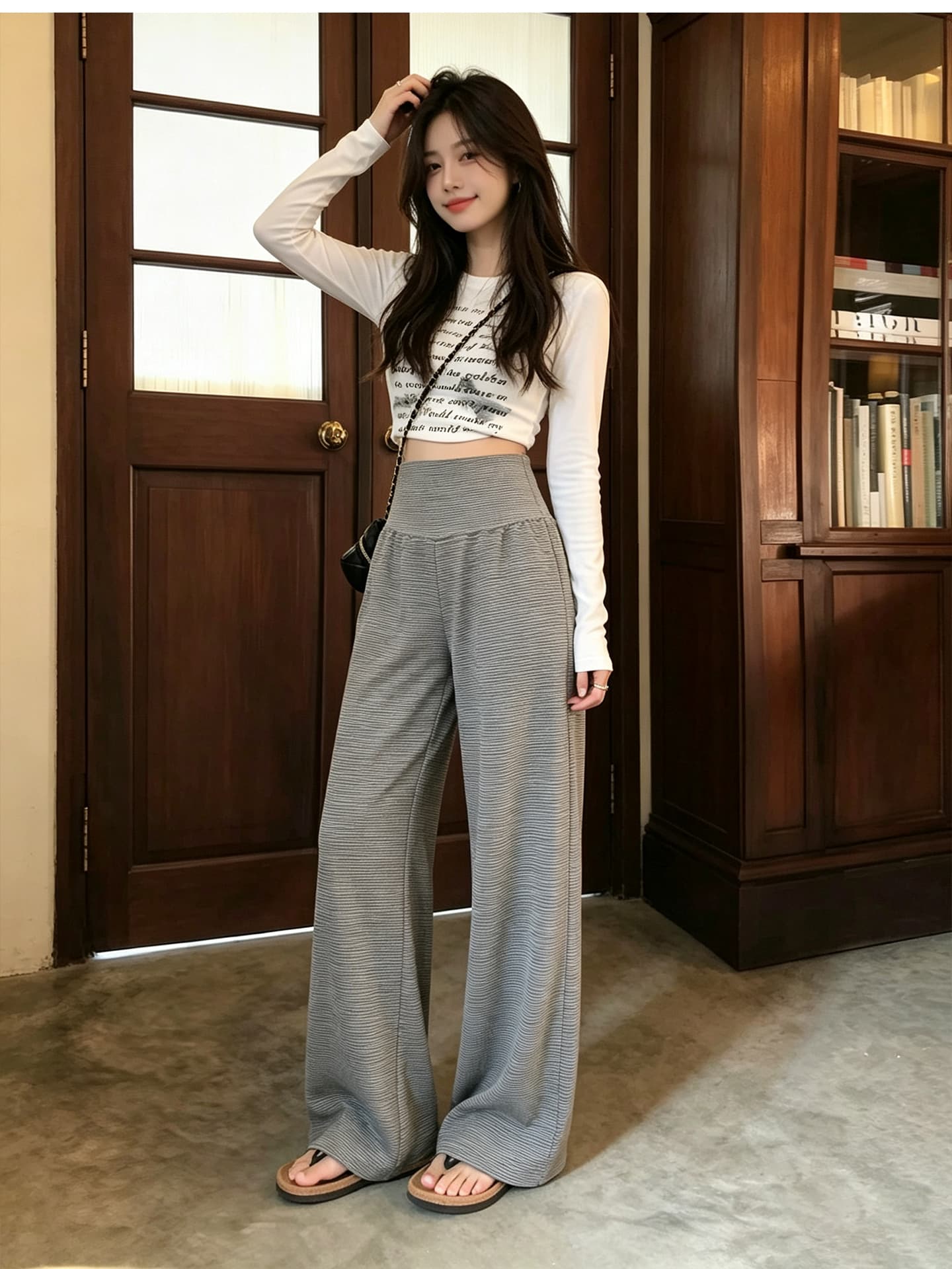 임산부 바지 외출용 봄과 가을 없음 복부 지지 루즈핏 빅 사이즈 와이드 레그 팬츠 긴 바지 상세 이미지 7
