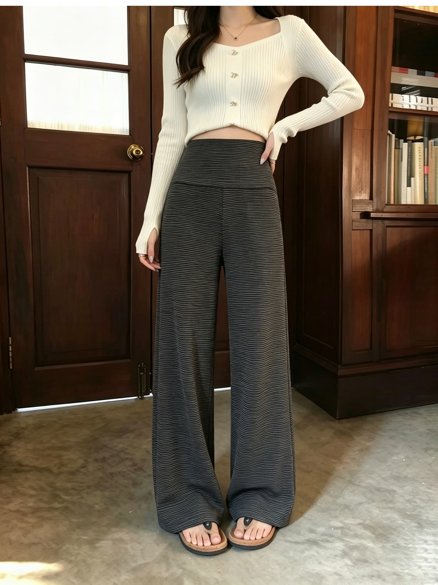 임산부 바지 외출용 봄과 가을 없음 복부 지지 루즈핏 빅 사이즈 와이드 레그 팬츠 긴 바지 상세 이미지 9