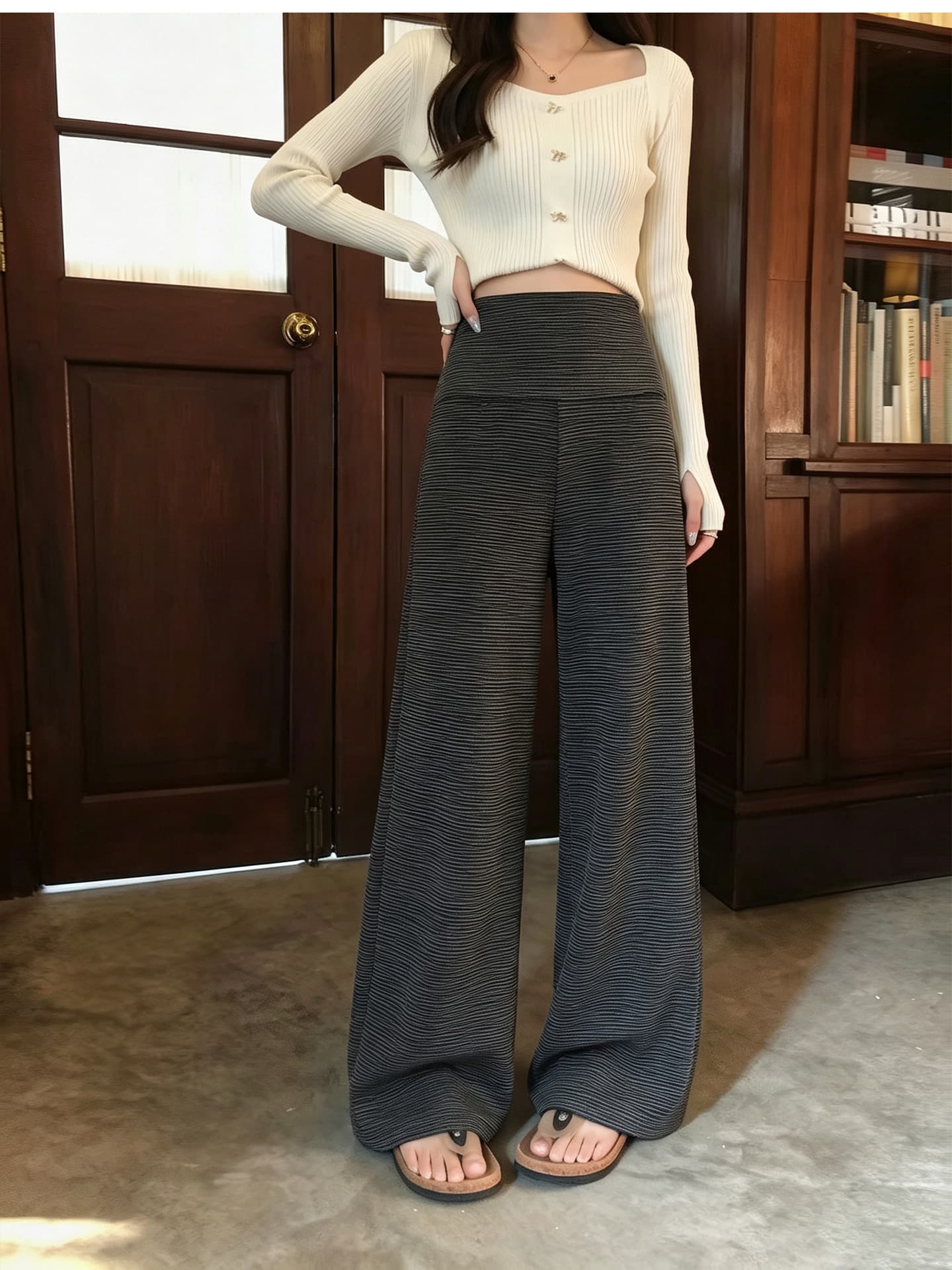 임산부 바지 외출용 봄과 가을 없음 복부 지지 루즈핏 빅 사이즈 와이드 레그 팬츠 긴 바지 상세 이미지 12