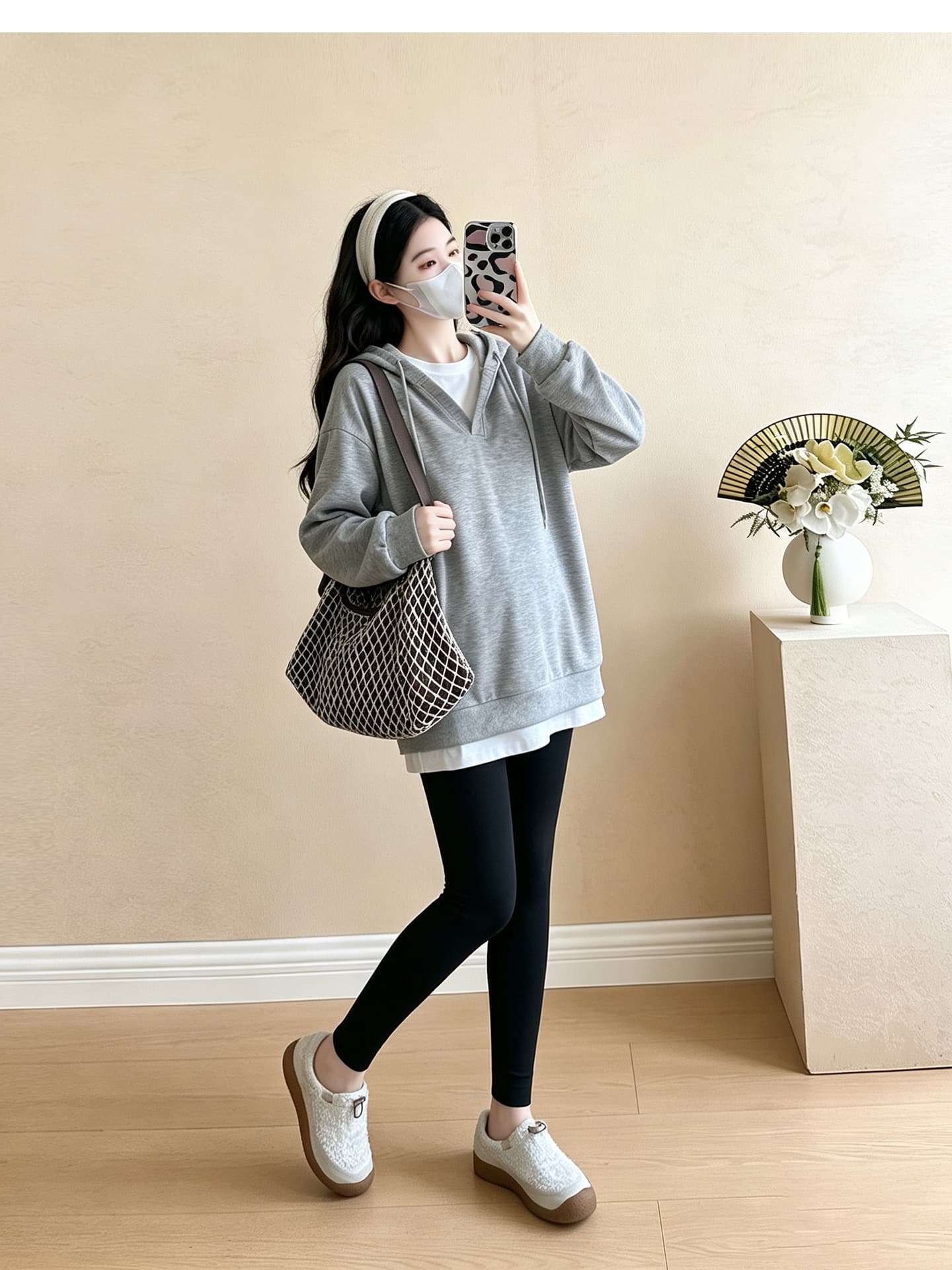 임산부 후드티 봄 가을 맨위 긴팔 페이크 레이어드 후드 티 스웨터 여성 투피스 슈트 상세 이미지 18