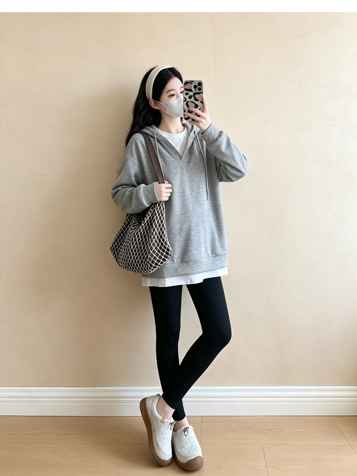 임산부 후드티 봄 가을 맨위 긴팔 페이크 레이어드 후드 티 스웨터 여성 투피스 슈트 상세 이미지 20
