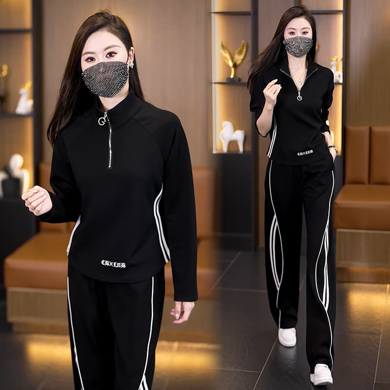 실사 캐주얼 패션 세트 2026 가을 새로운 한 부서 슬림해 보이는 연령 감소 스탠드 칼라 맨위 와이드 레그 팬츠 투피스 세트 이미지 3