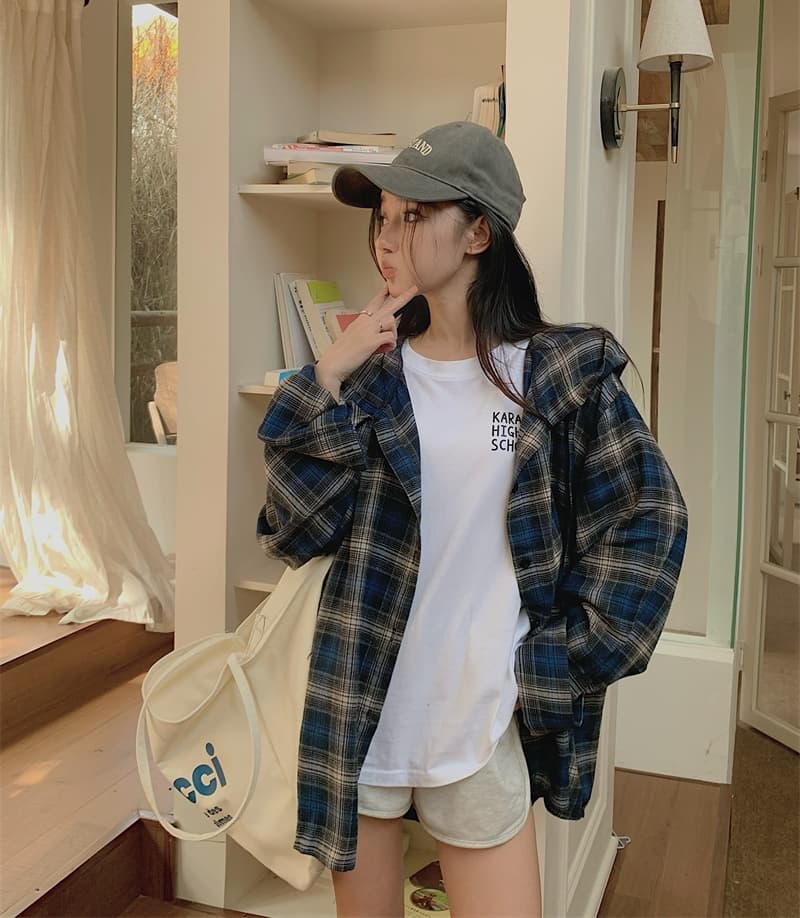 실사 빅 사이즈 배색 체크무늬 아메리칸 후드 긴팔 여성 셔츠 레트로 거리 루즈핏 캐주얼 POLO 셔츠 조수 브랜드 상세 이미지 2