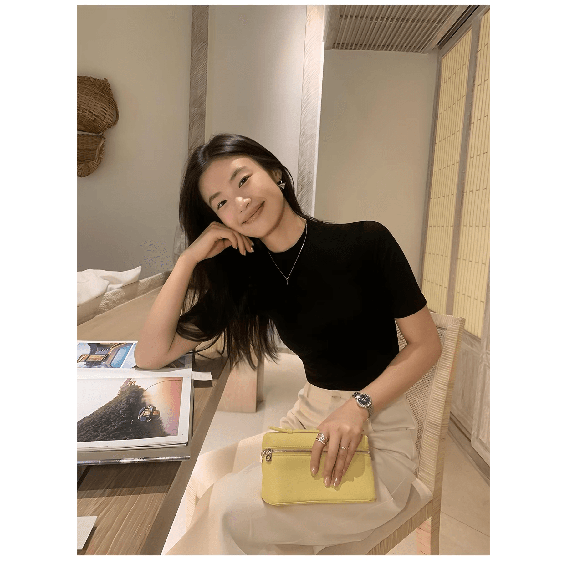 pusumede 반하이넥 검정색 반팔 티셔츠 여성 봄 가을 반소매 기본 셔츠 몸매 가꾸기 슬림해 보이는 니트 맨위 이미지 5