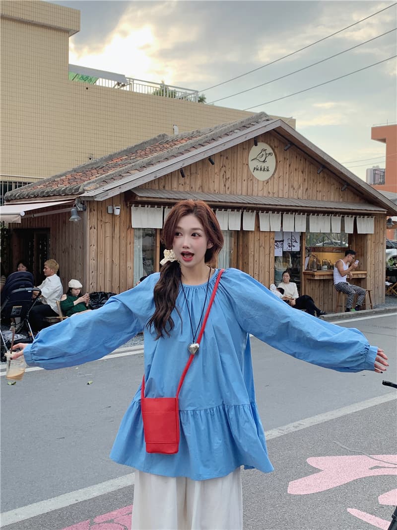 실사 새로운 프릴 라운드 넥 루즈핏 풀오버 셔츠 인형 드레스 상세 이미지 2