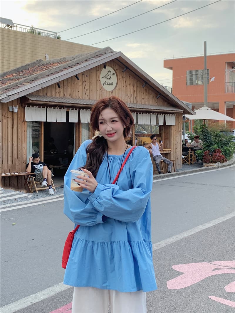 실사 새로운 프릴 라운드 넥 루즈핏 풀오버 셔츠 인형 드레스 상세 이미지 3