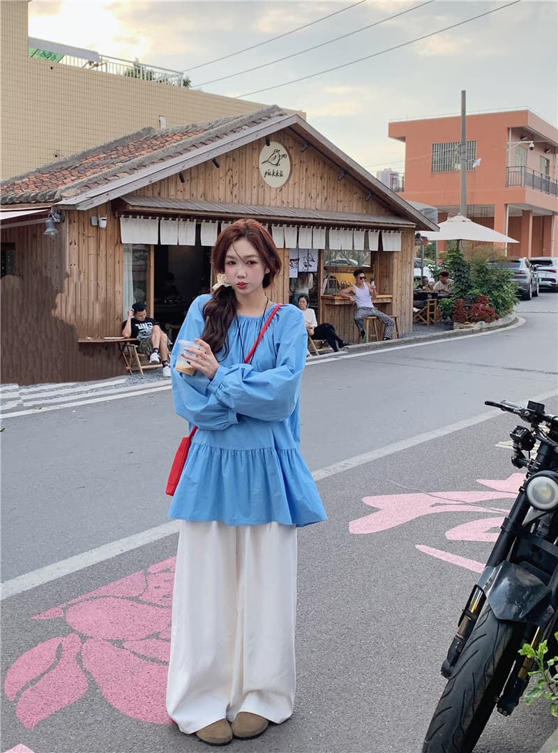 실사 새로운 프릴 라운드 넥 루즈핏 풀오버 셔츠 인형 드레스 상세 이미지 4