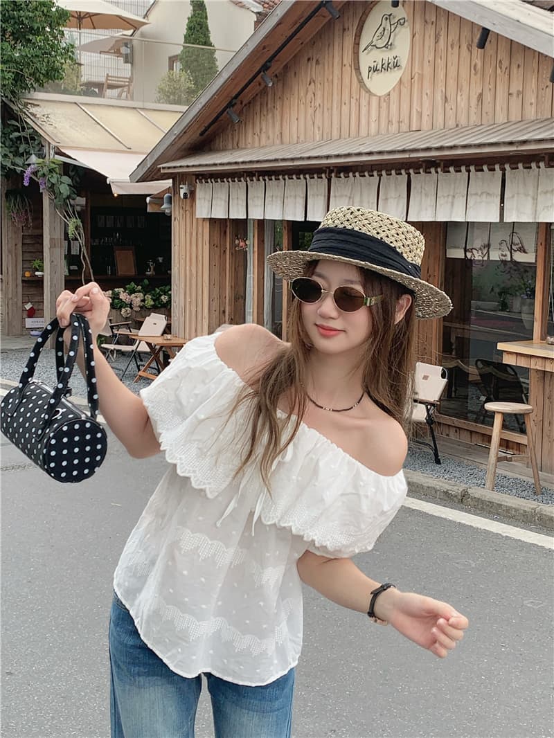 실사 여름 새로운 한국 스타일 달콤함 프릴 베이비 칼라 레이스업 버블 반팔 셔츠 여성 셔츠 작은 셔츠 상세 이미지 8