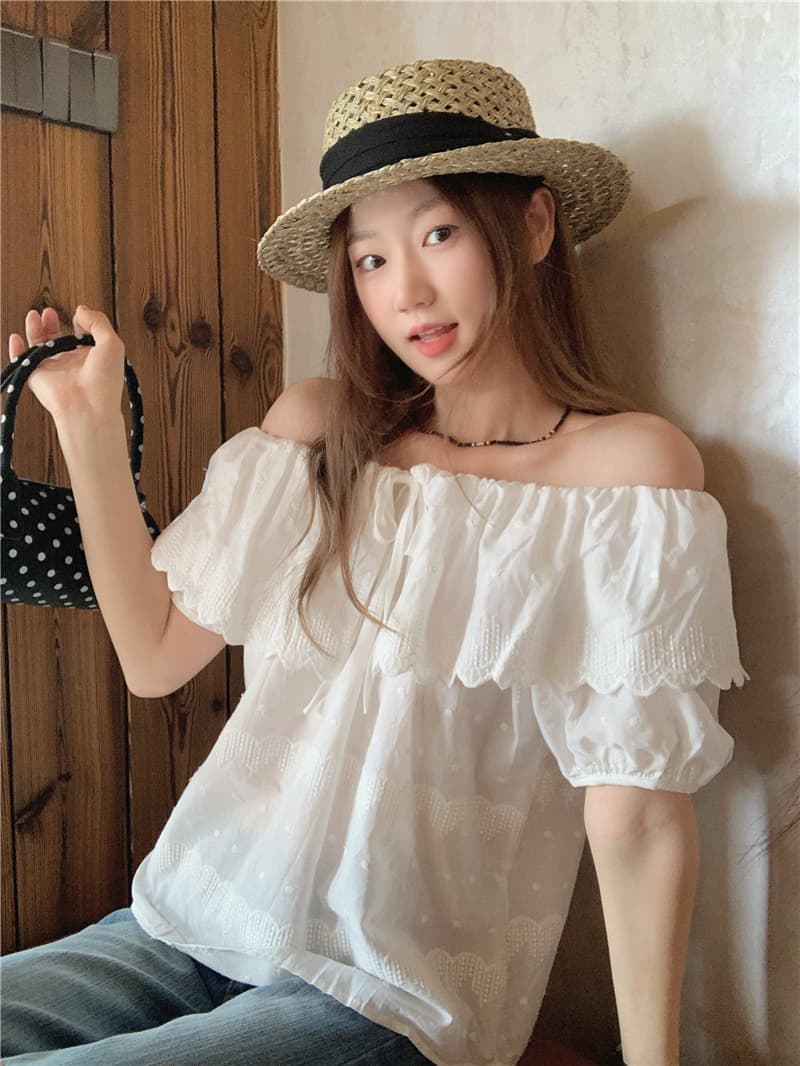 실사 여름 새로운 한국 스타일 달콤함 프릴 베이비 칼라 레이스업 버블 반팔 셔츠 여성 셔츠 작은 셔츠 상세 이미지 12