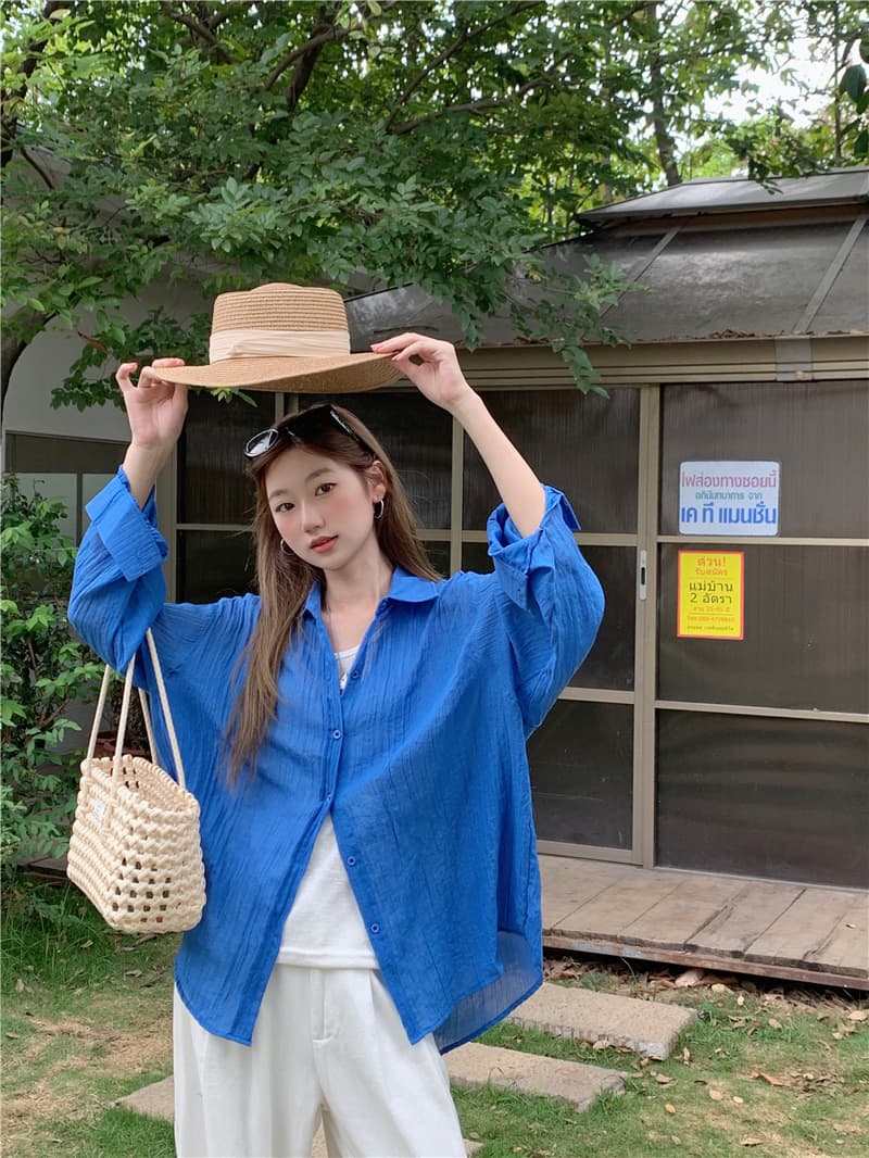 실사 정가 여름 루즈핏 캐주얼 다용도 긴팔 자외선 차단 셔츠 이미지 3