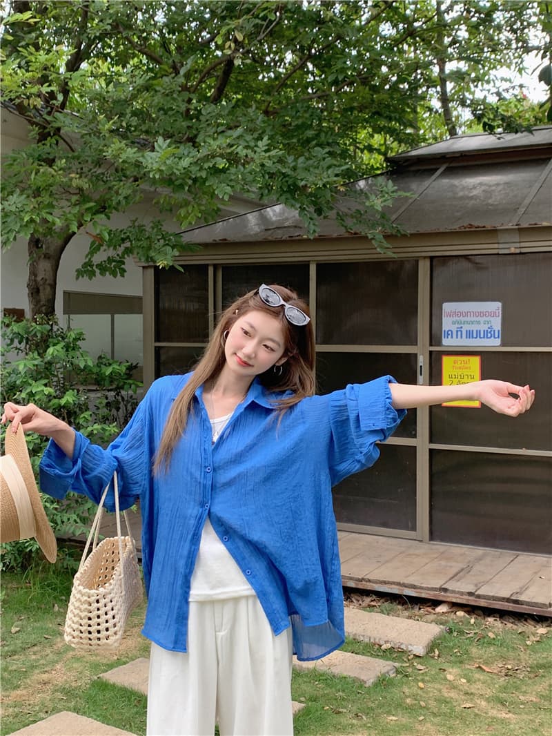 실사 정가 여름 루즈핏 캐주얼 다용도 긴팔 자외선 차단 셔츠 상세 이미지 34