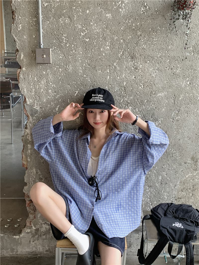 실사 한국 스타일 루즈핏 다용도 긴팔 격자 무늬 셔츠 이미지 2
