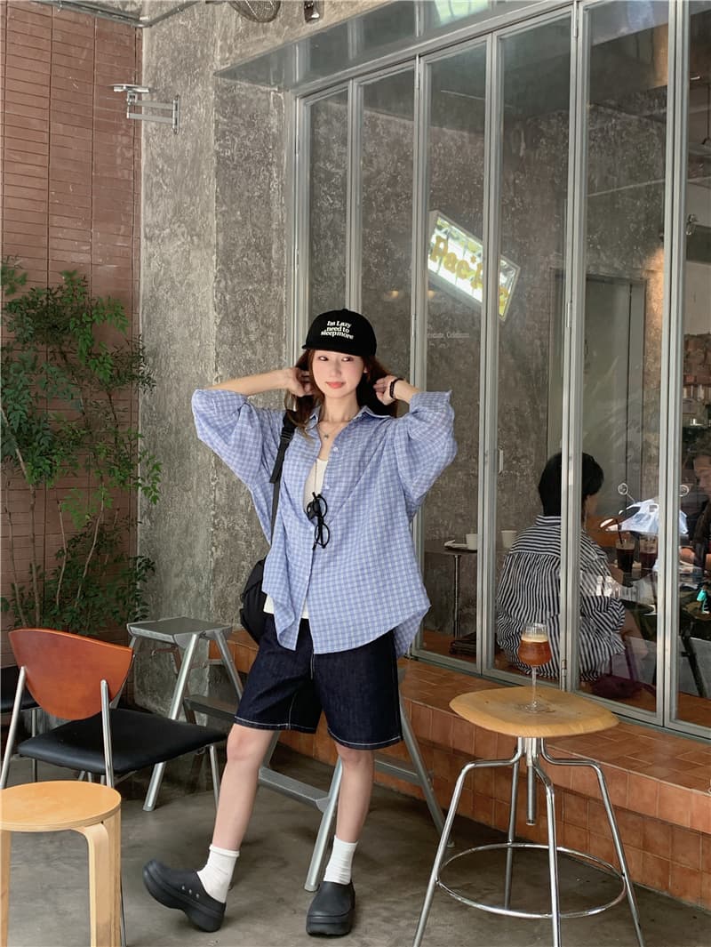 실사 한국 스타일 루즈핏 다용도 긴팔 격자 무늬 셔츠 상세 이미지 14