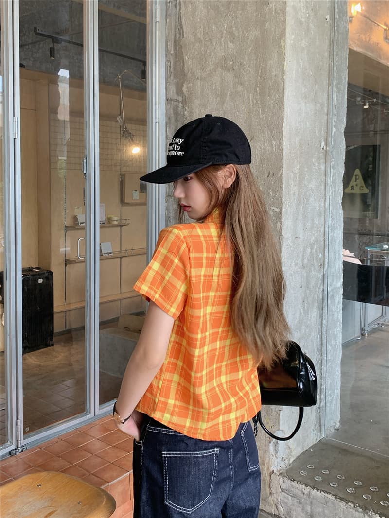 실사 여름 아메리칸 레트로 디자인 센스 반팔 격자 무늬 셔츠 상세 이미지 13