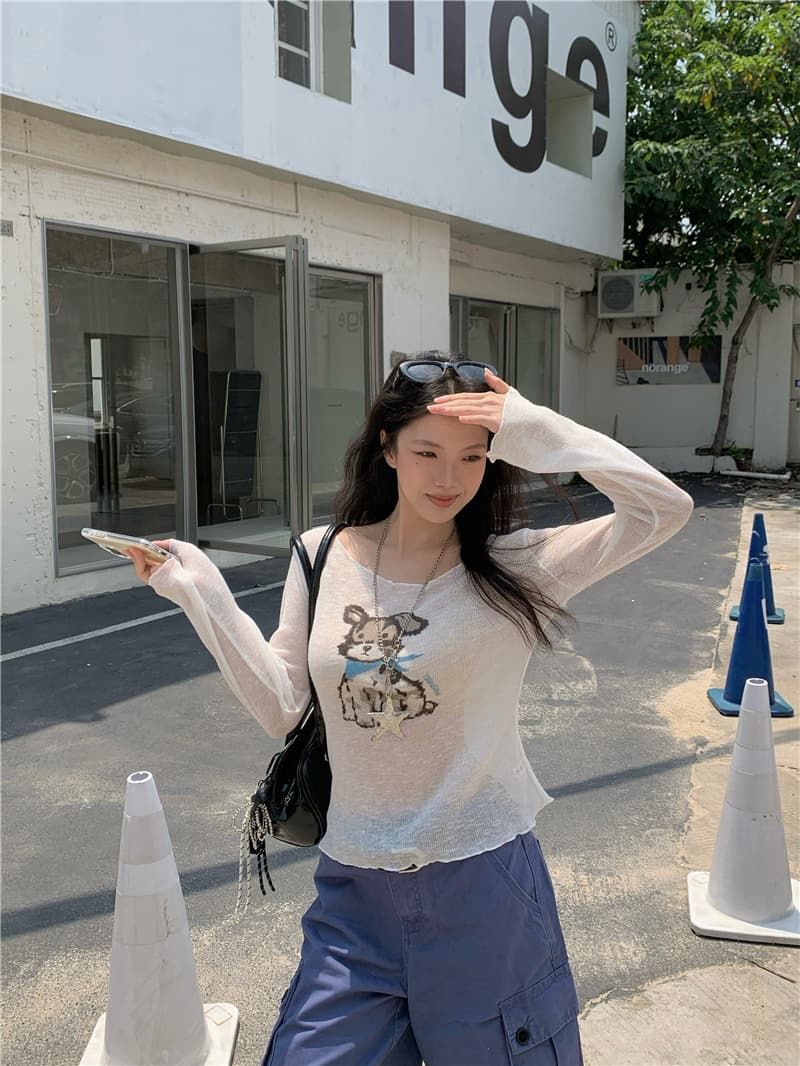 실사 이른 가을 새로운 한국 스타일 캐주얼 라운드 넥 몸매 가꾸기 강아지 패턴 긴팔 니트 티셔츠 상세 이미지 10