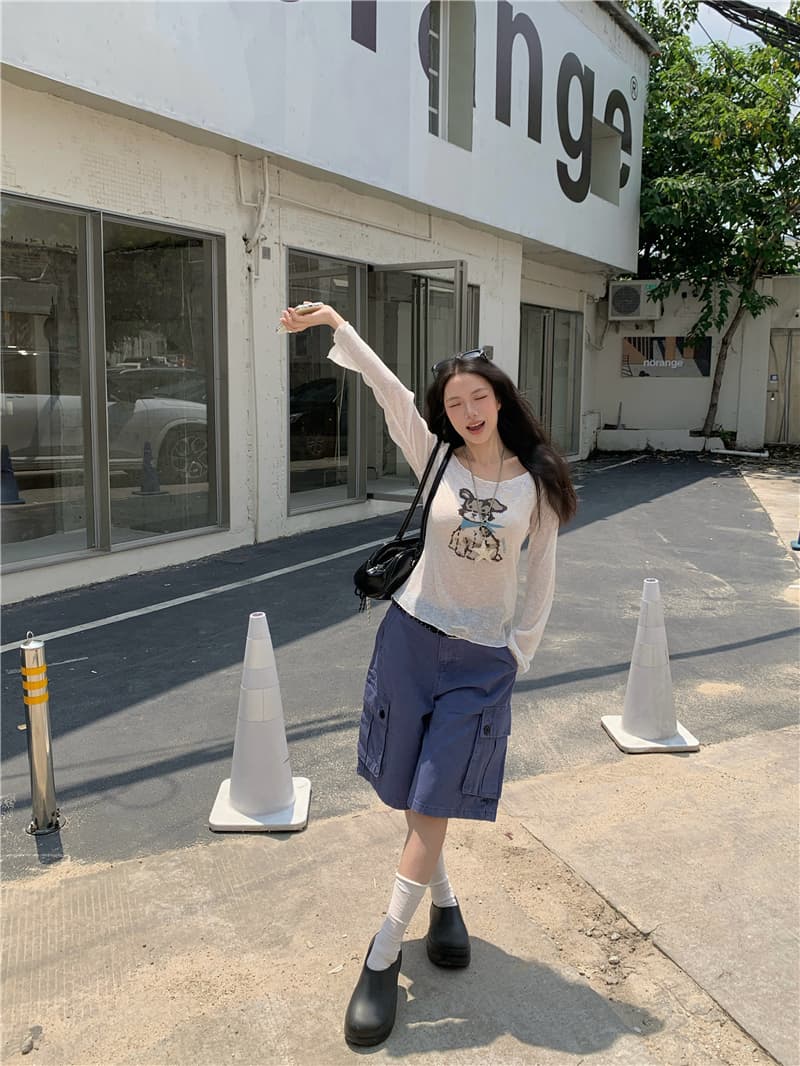 실사 이른 가을 새로운 한국 스타일 캐주얼 라운드 넥 몸매 가꾸기 강아지 패턴 긴팔 니트 티셔츠 상세 이미지 12