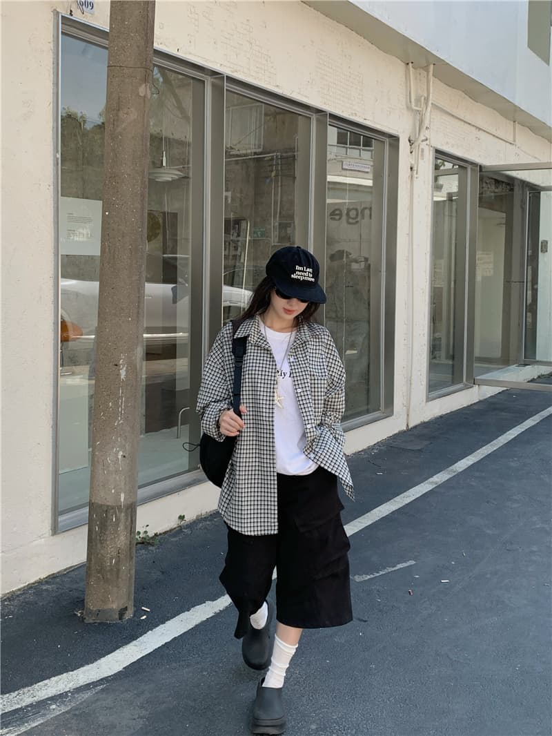 실사 한국 스타일 새로운 루즈핏 다용도 흑인과 백인 체크무늬 긴팔 셔츠 상세 이미지 10