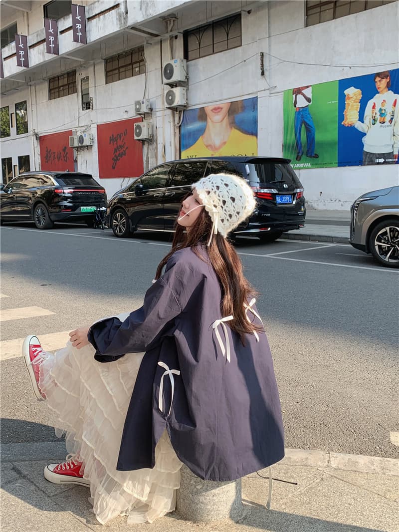 실사 디자인 센스 달콤함 루즈핏 다용도 나비 매듭 긴팔 셔츠 상세 이미지 10