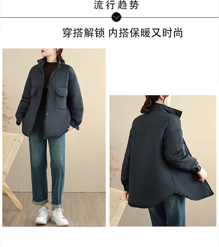 캐주얼 패션 두꺼운 보온 면 옷 여성 겨울 새로운 빅 사이즈 루즈핏 슬림해 보이는 두꺼운 보온 면 의류 재킷 트렌디 상세 이미지 2