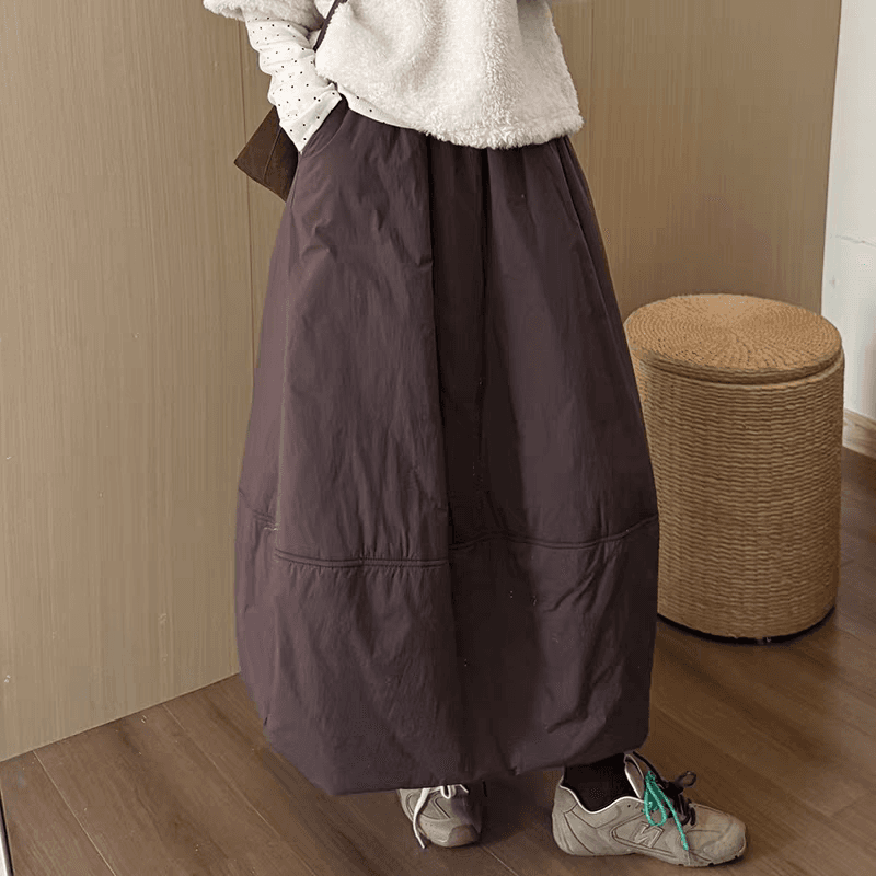 연령 감소 솜을 넣은 두꺼운 꽃밭 치마 2026 겨울 새로운 한국 스타일 보온 미니멀리즘 바람 다용도 반신 스커트 퍼프 스커트 상세 이미지 3