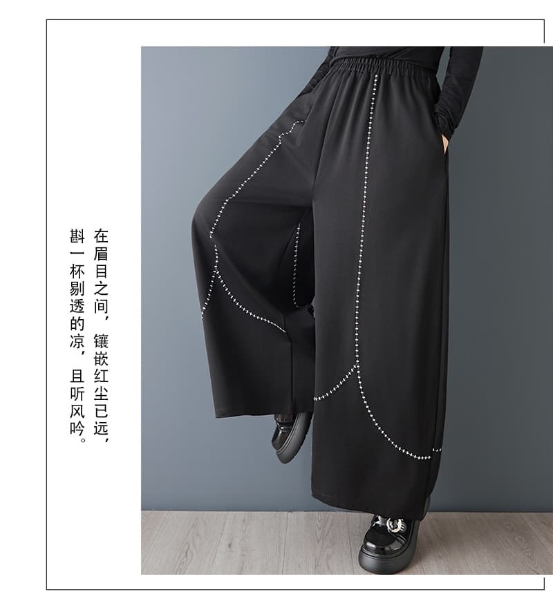 실사 봄 여름 새로운 다크 바람 패션 자수 배색 와이드 레그 팬츠 다용도 루즈핏 슬림해 보이는 캐주얼 9부 바지 상세 이미지 12