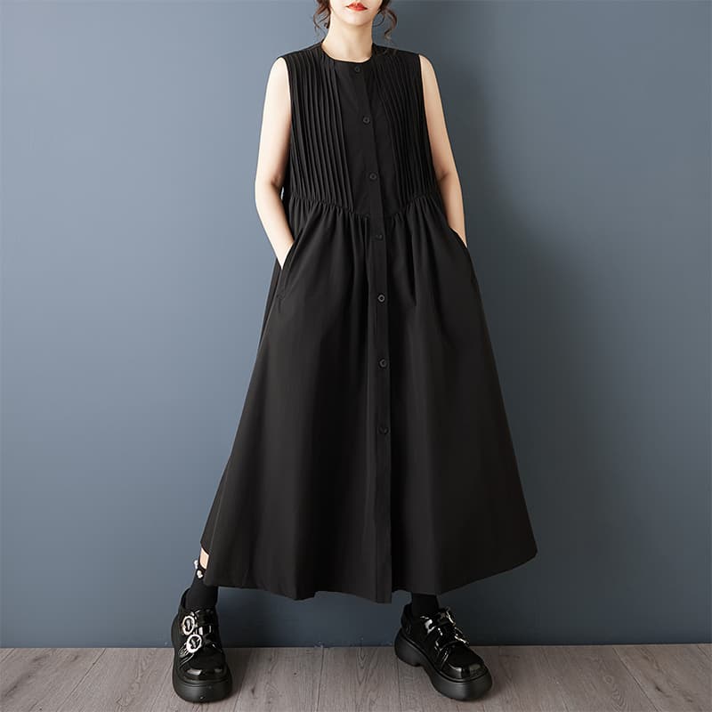 실사 2026 여름 드레스 새로운 다크 바람 다용도 민소매 조끼 스커트 패션 루즈핏 슬림해 보이는 드레스 셔츠 드레스 이미지 2