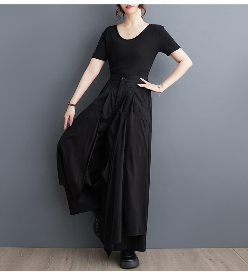 실사 2026 여름 드레스 새로운 다크 바람 패치워크 페이크 레이어드 와이드 레그 팬츠 패션 다용도 슬림해 보이는 불규칙 바지 상세 이미지 14