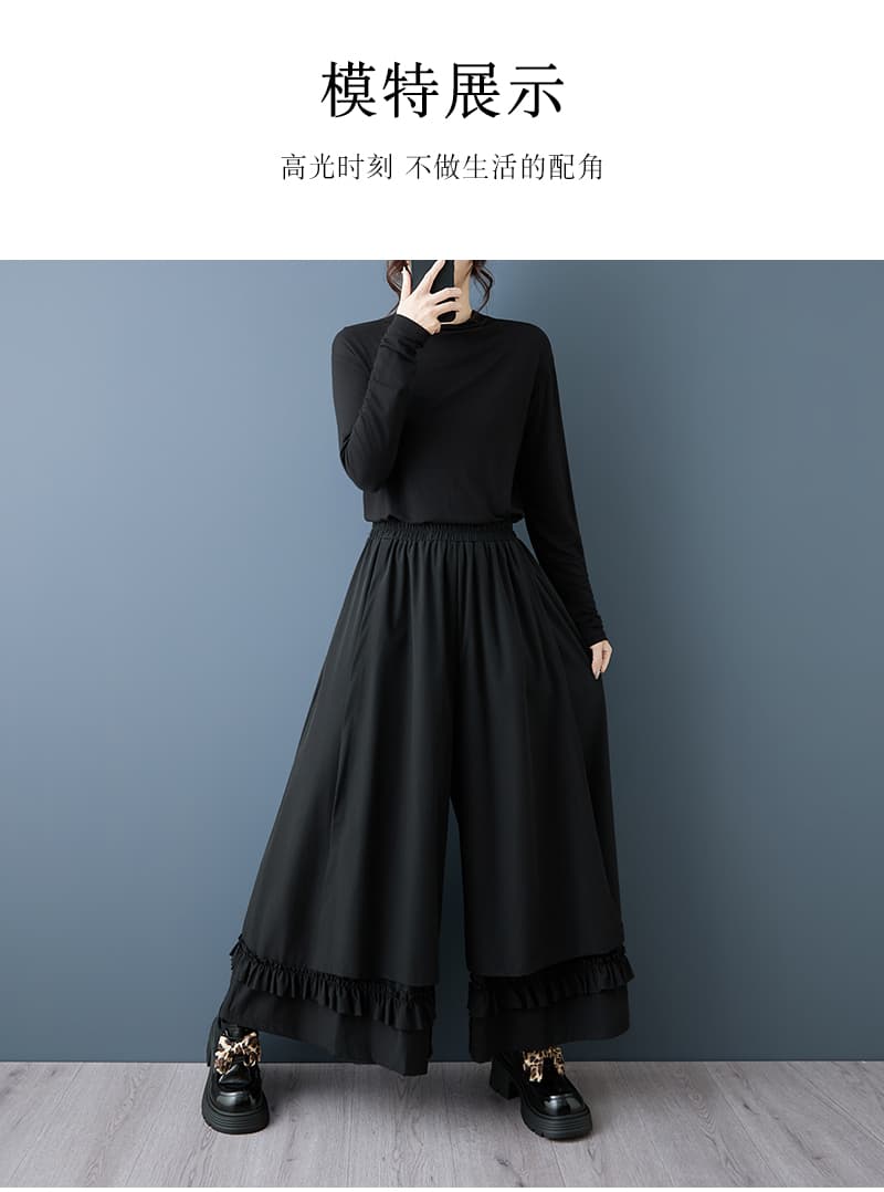 실사 봄 가을 새로운 일본식 무거운 작업 밑단 레이스 넓은 다리 9부 바지 패션 다용도 캐주얼 단색 바지 상세 이미지 10