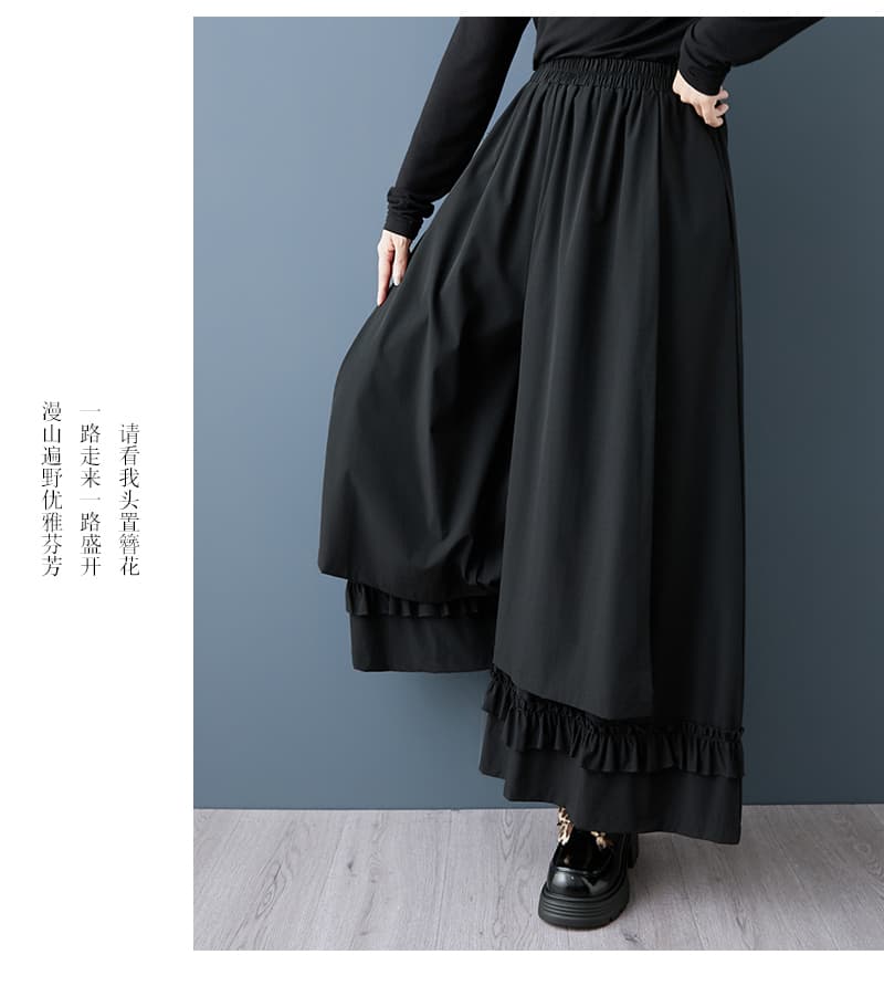실사 봄 가을 새로운 일본식 무거운 작업 밑단 레이스 넓은 다리 9부 바지 패션 다용도 캐주얼 단색 바지 상세 이미지 12